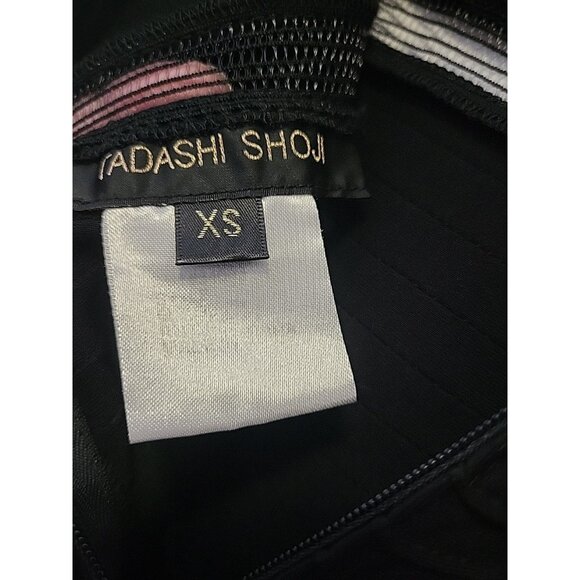 Tadashi Shoji Gown Mesh Striped Mid section ribbed Panel Style Black XS - Picture 10 of 10